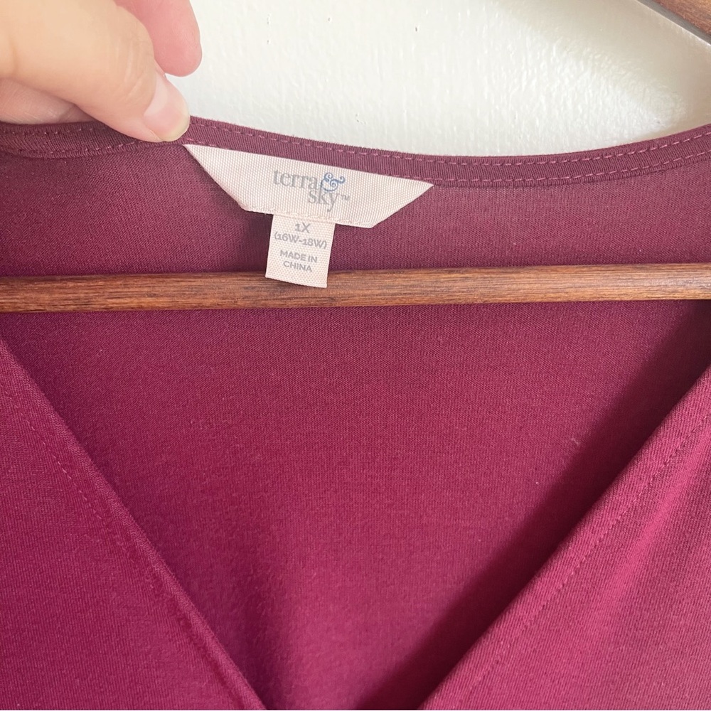 Terra Sky Burgundy Mid-Length V-Neck Wrap Dress - Picture 5 of 7